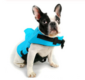 Dog wearing the blue Furly Splash Shark Vest