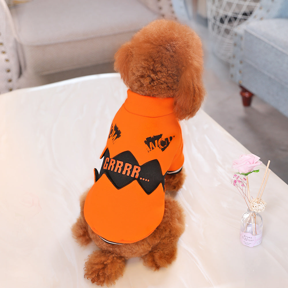 Back view of Halloween dog sweater on poodle