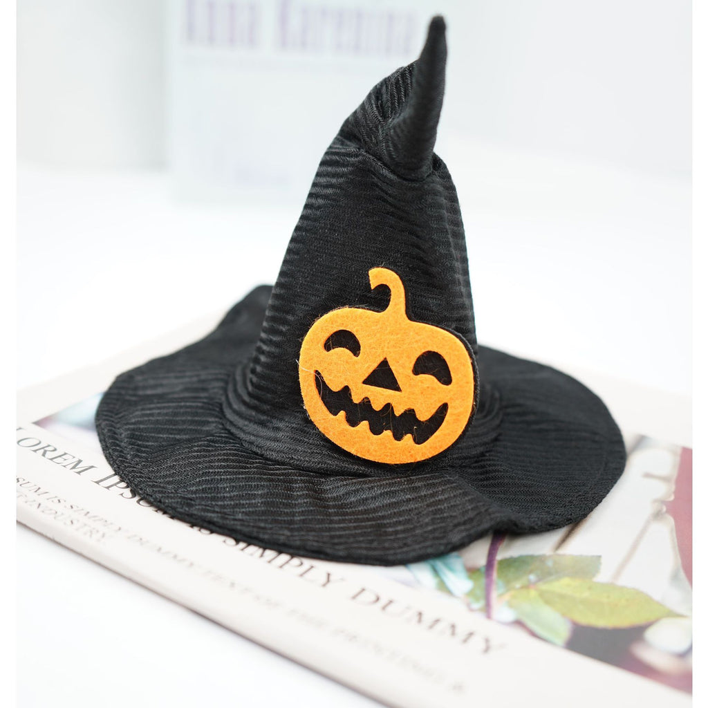 Mini pumpkin design black witch hat for pets