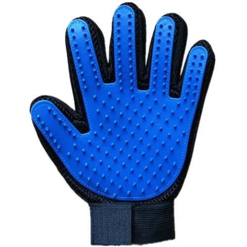 Furly deshedding glove — blue silicone-tipped grooming glove for dogs and cats